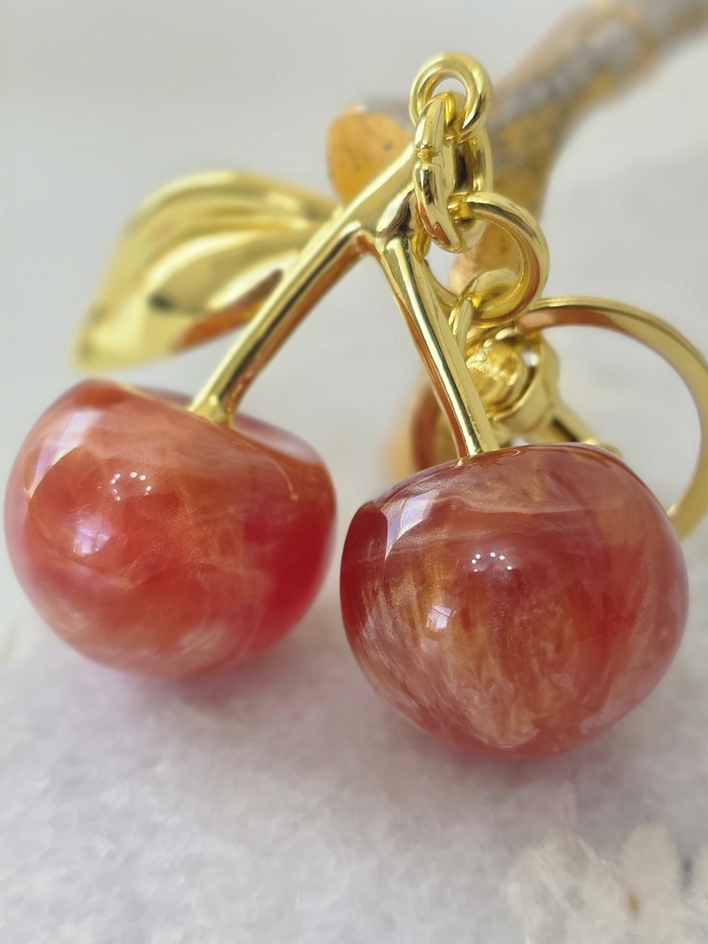 Gold Cherry Pendant Necklace with Red Resin Cherries